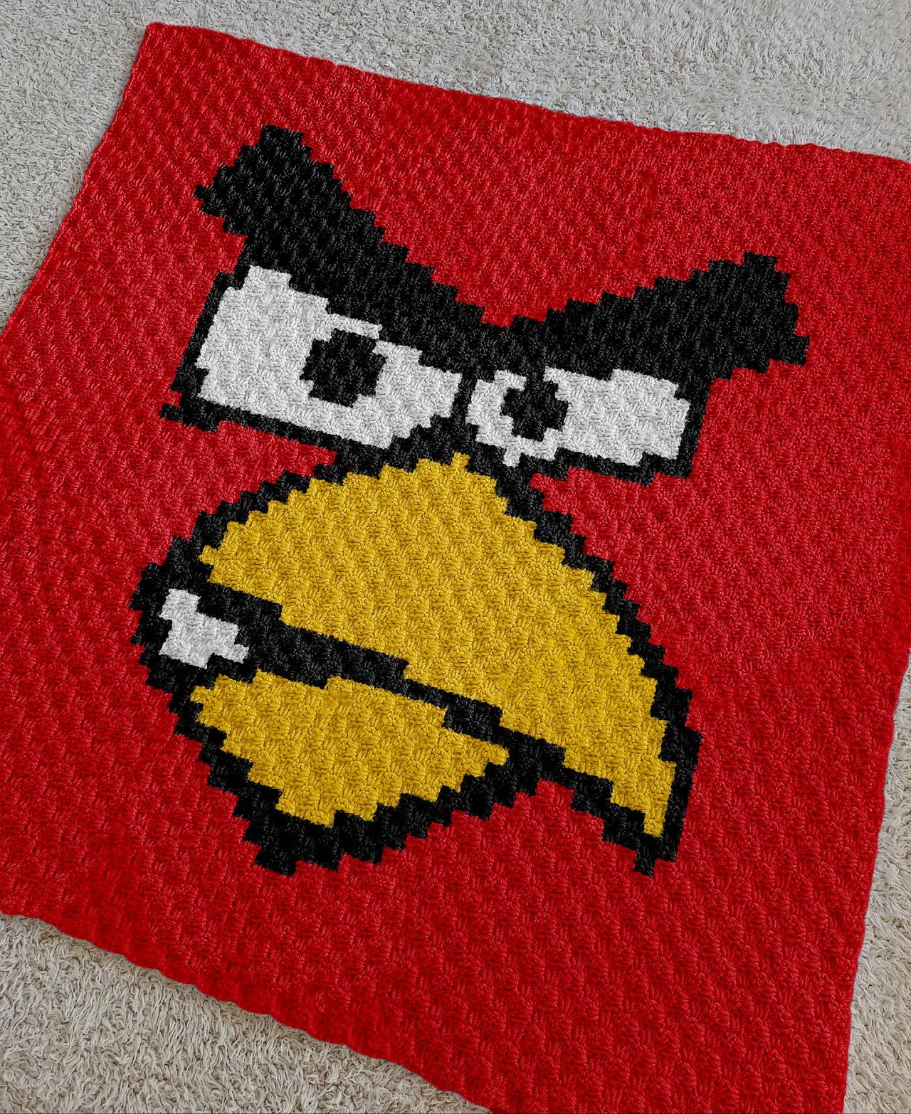 Red Bird Square Blanket 60x60 Grid Intarsia Crip C2C Crochet Tutorial
