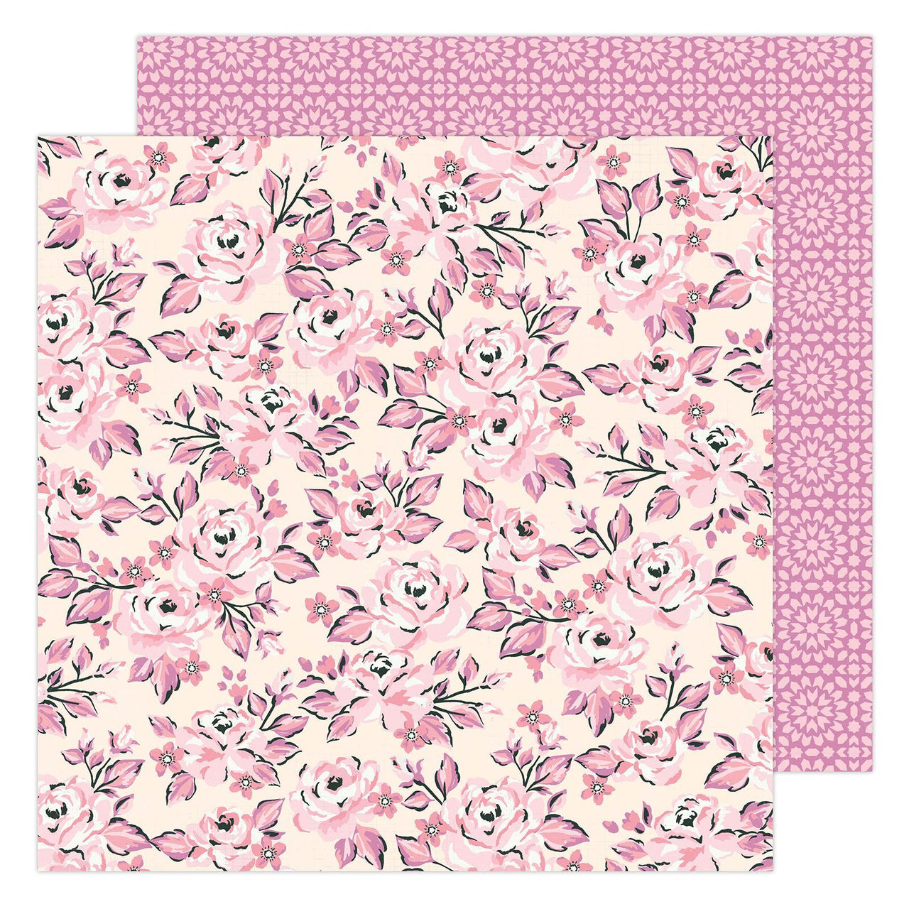 American Crafts Maggie Holmes - Garden Party Pink Rose Buds 12"x12" Cardstock