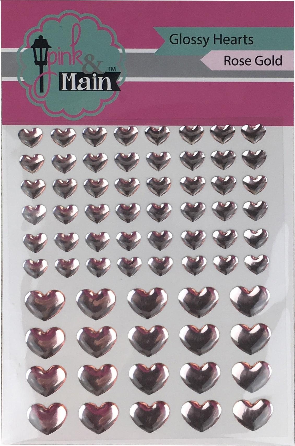 Pink & Main Glossy Adhesive Enamel Hearts 68/Pkg - Rose Gold