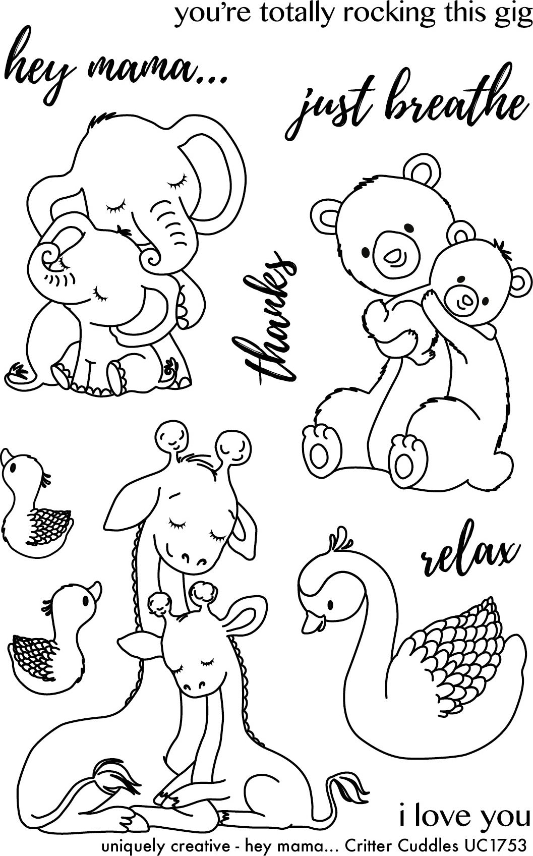 Uniquely Creative 4"X6" Clear Stamps - Hey Mama Critter Cuddles