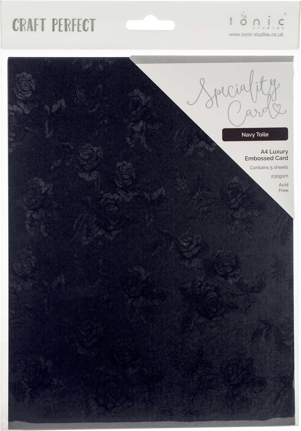 Tonic Studios Craft Perfect Luxury Embossed Cardstock A4 5/Pkg - Navy Toile