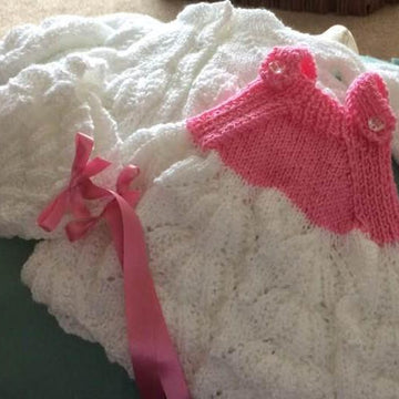 SeaShells Dress, Bonnet/Cap, Matinee Coat Newborn, 0-3mths