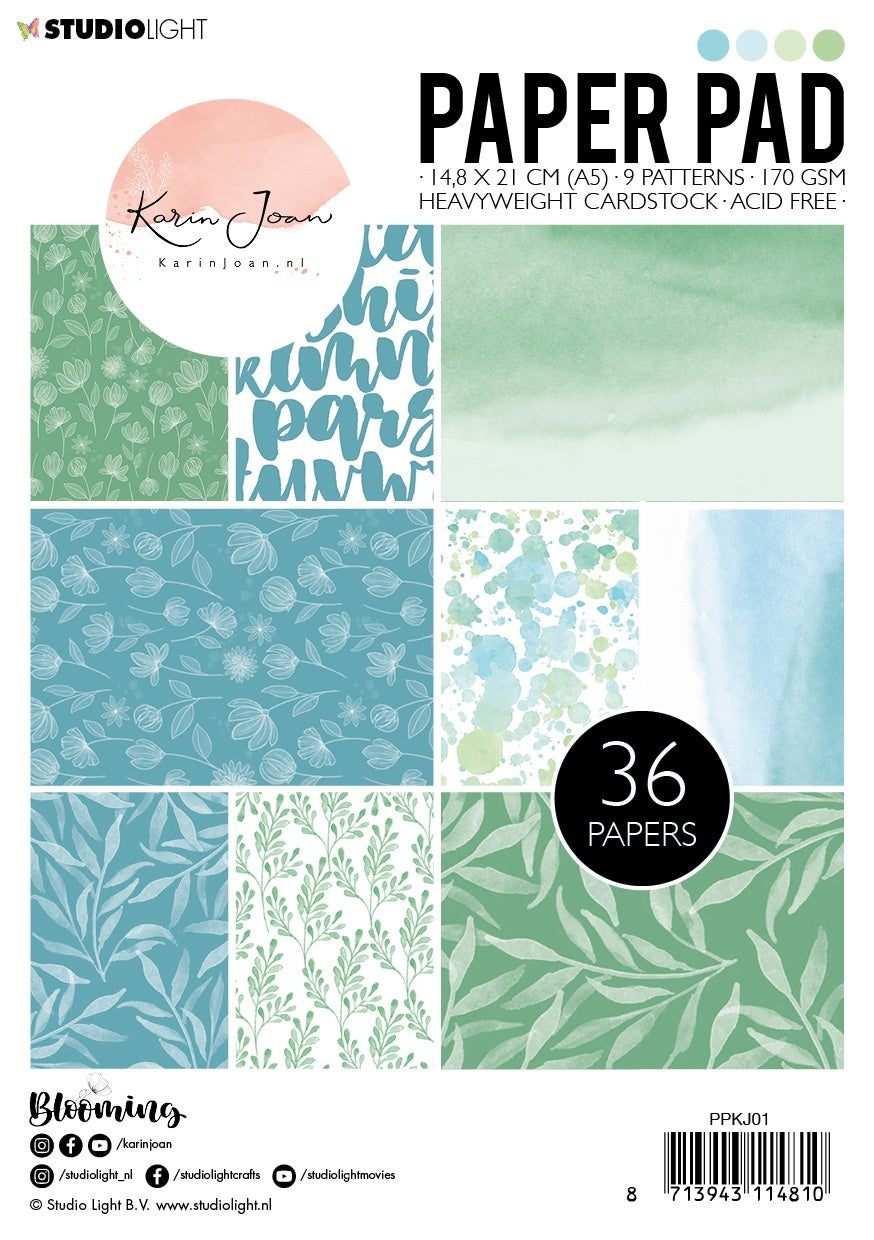 Studio Light Karin Joan Blooming Collection 170gsm Paper Pad A5 36/Pkg - NR. 01 12 Designs/3 Each