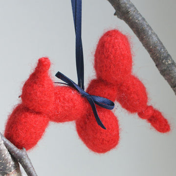 Knit Balloon-Dog Wool Felt Toy Ornament (3.5")