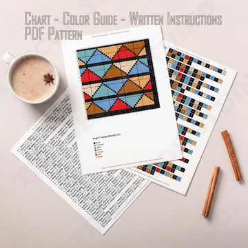 Bright Triangle Blanket 47×47 inches Colorwork Mosaic Stroller C2C CROCHET PATTERN