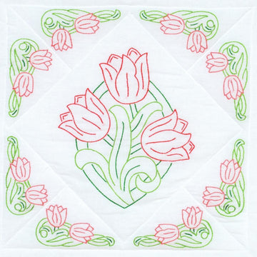 Jack Dempsey Stamped White Quilt Blocks 6Pkg - Tulips - 18in x 18in