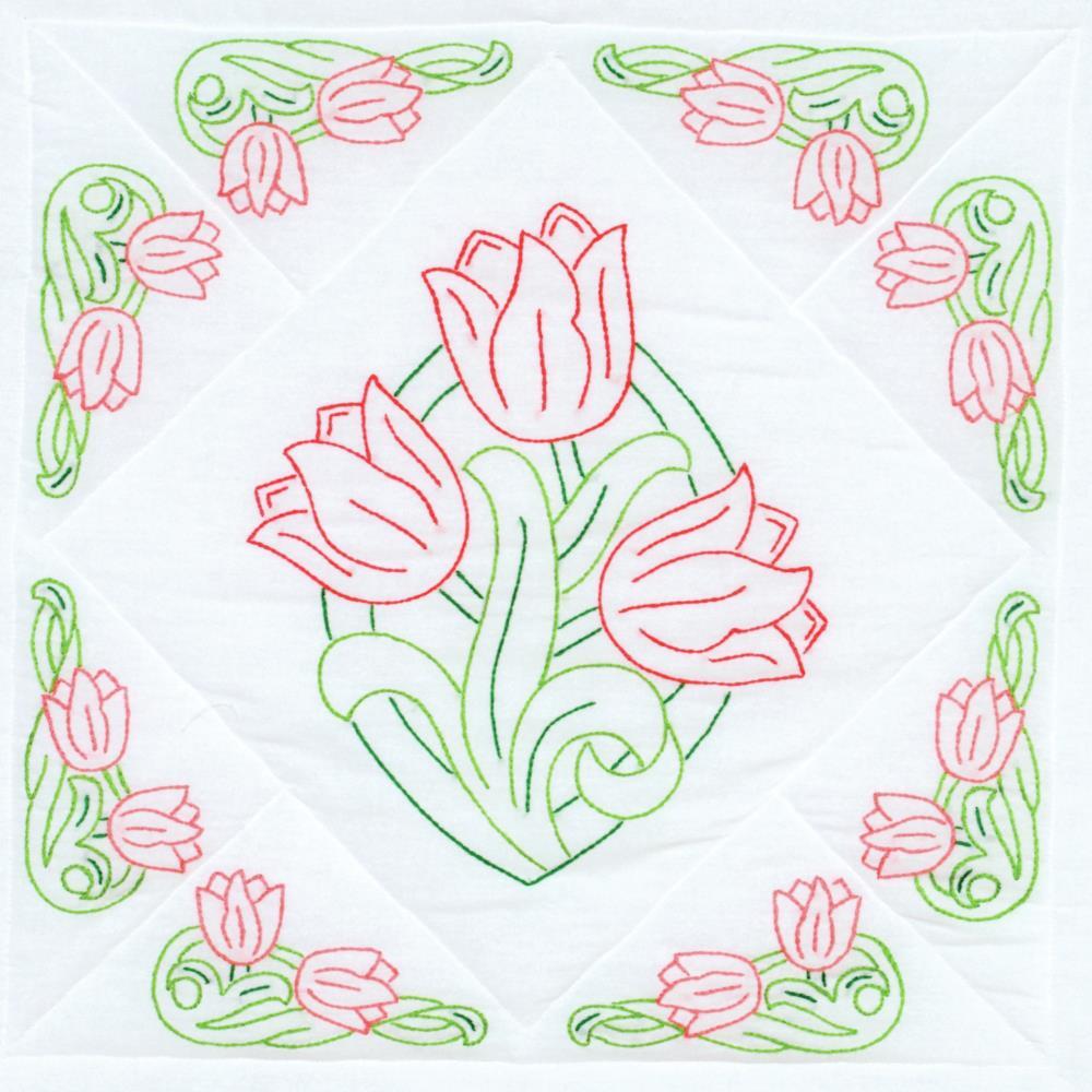 Jack Dempsey Stamped White Quilt Blocks 6Pkg - Tulips - 18in x 18in