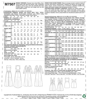 McCall's Misses' Mix-and-Match Sweetheart Dresses M7507 - Sewing Pattern
