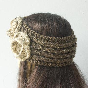 Mock Cable Flower Headband, Ear Warmers