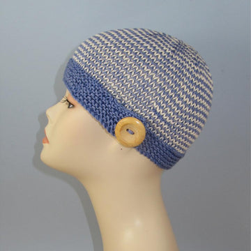 Button Up Stripe Beanie Circular knitting pattern