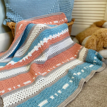 Peaches and Teal Crochet Baby Blanket