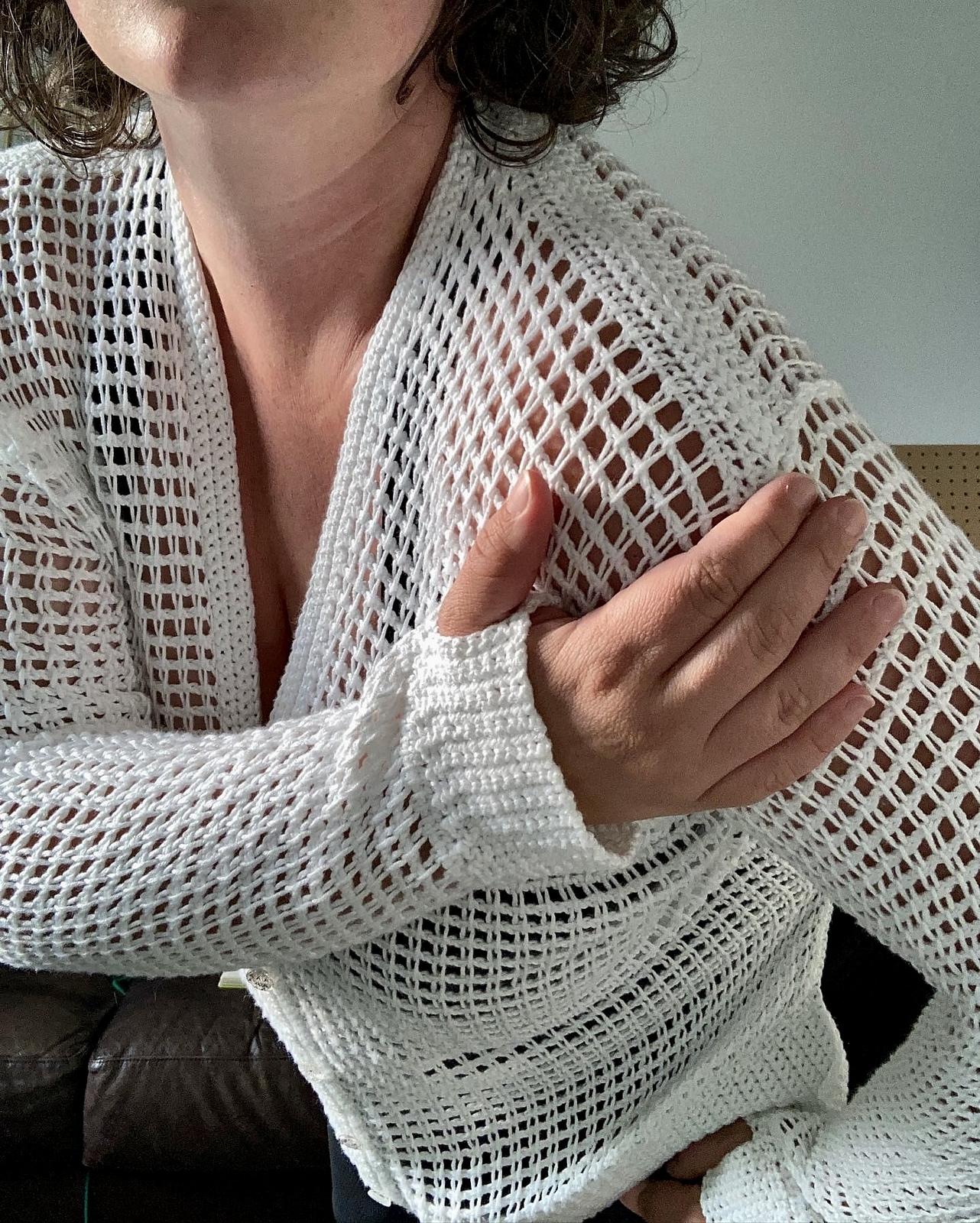 Tunisian Mesh Faux Cardigan