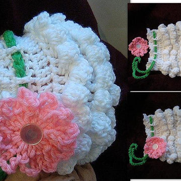 534, Crochet Ruffled Diaper Cover, Hat, and Bonnet