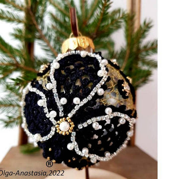 Black Lace Christmas Ball 2 - Irish Crochet Lace