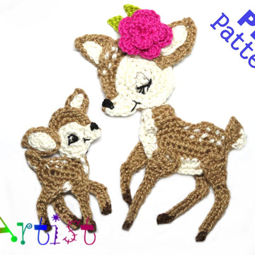 Deer Baby Fawn Mom and Baby Crochet Applique Pattern