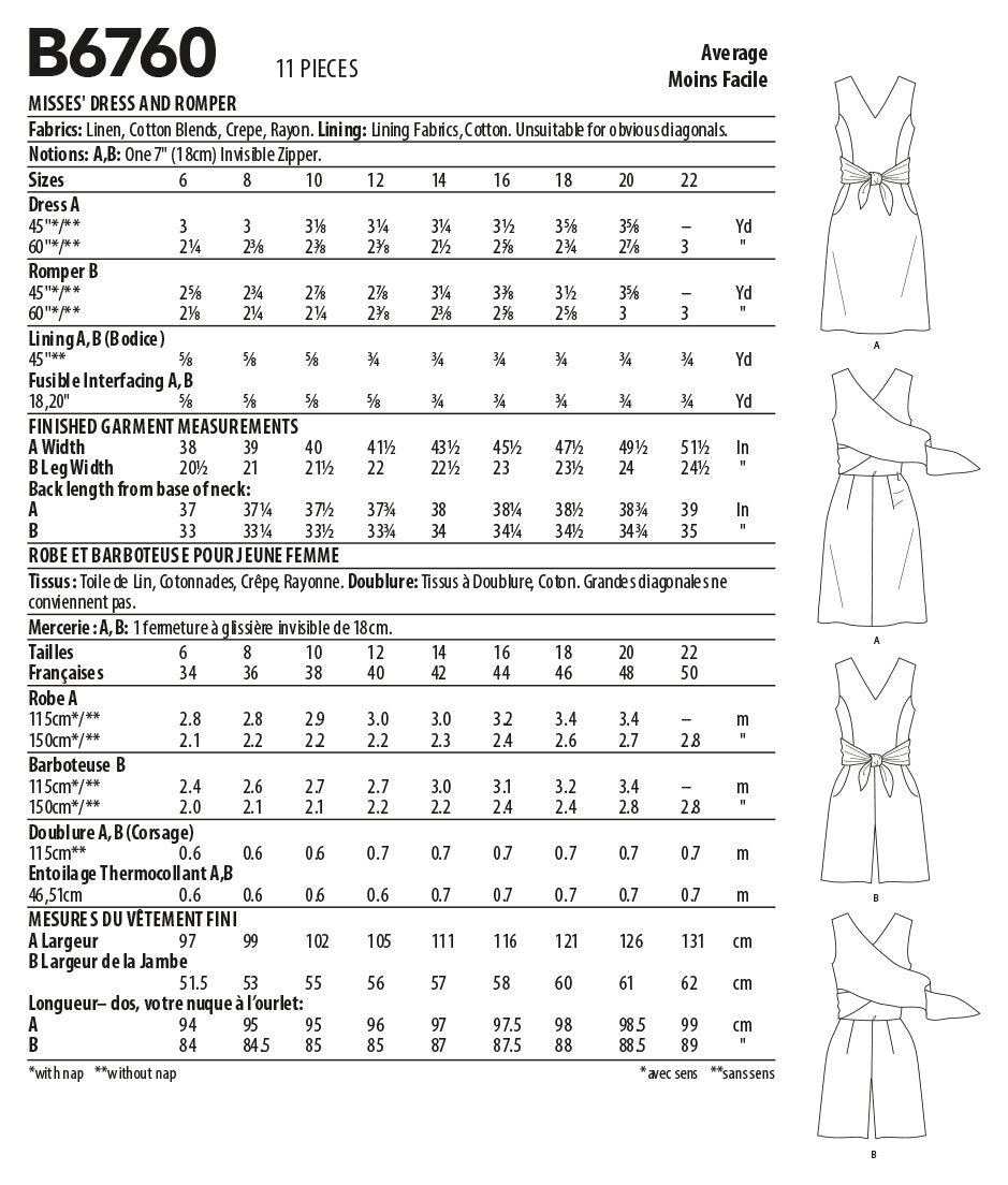 Butterick Misses' Dress and Playsuit. Lisette. B6760 - Sewing Pattern