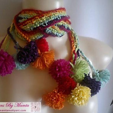 Hippie Chic Scarf Pattern With Pom Poms Rainbow Infinity