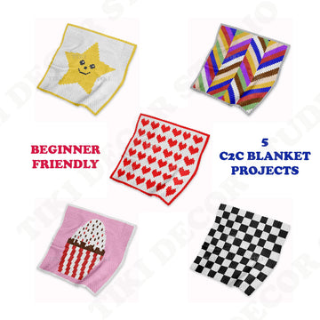 BUNDLE | 5 Various Blanket C2C Crochet Patterns | Beginner-friendly