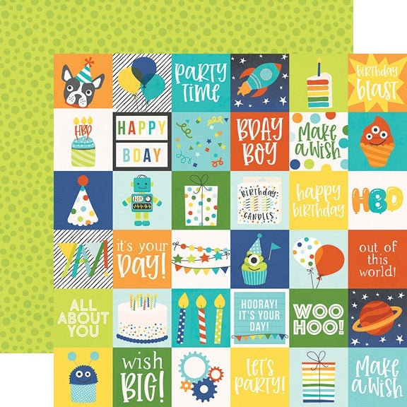 Simple Stories Birthday Blast Double-Sided Cardstock 12"X12" 25/Pkg - 2"X2" Elements
