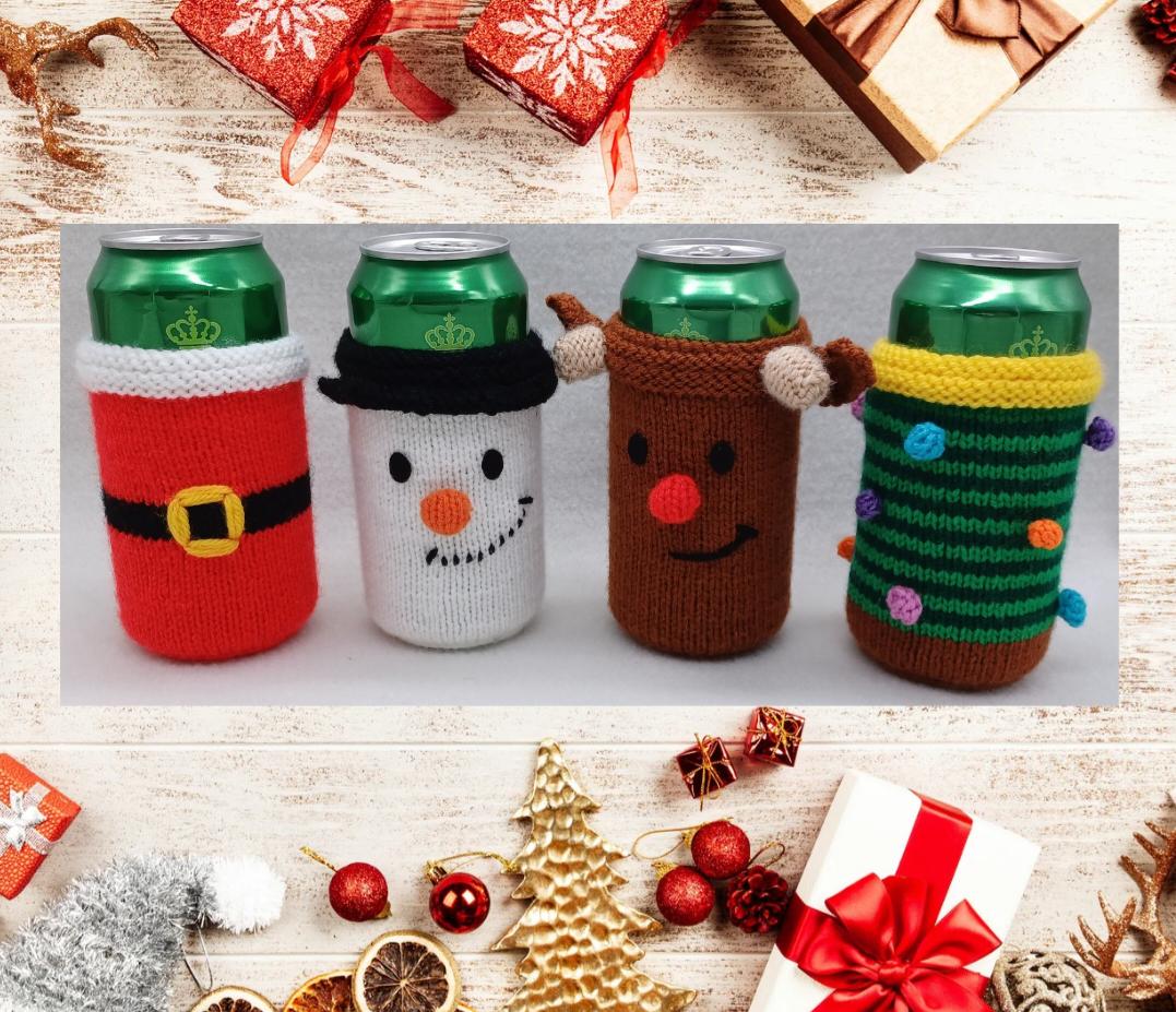 PDF Christmas DK knitting pattern - Can Sleeve Cosy/Cosies