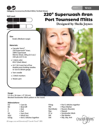 Port Townsend Mitts in Cascade Yarns 220 Superwash® Aran - W821 - Downloadable PDF