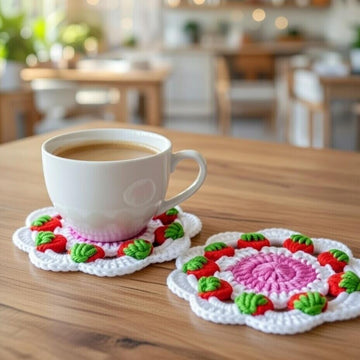 Crochet Strawberry Coaster Pattern PDF + Video Tutorial3