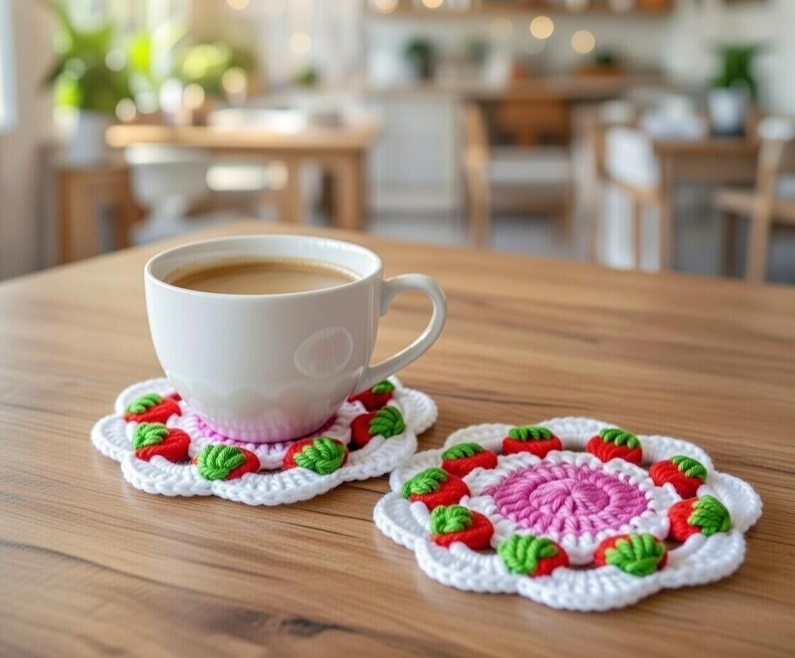 Crochet Strawberry Coaster Pattern PDF + Video Tutorial3