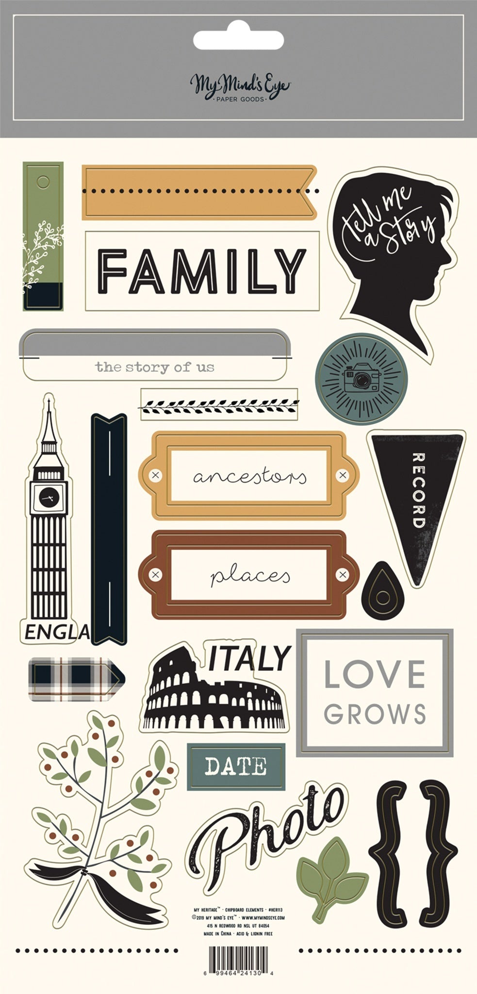 My Minds Eye My Heritage Chipboard Elements 6"X12" 2/Pkg - 604292