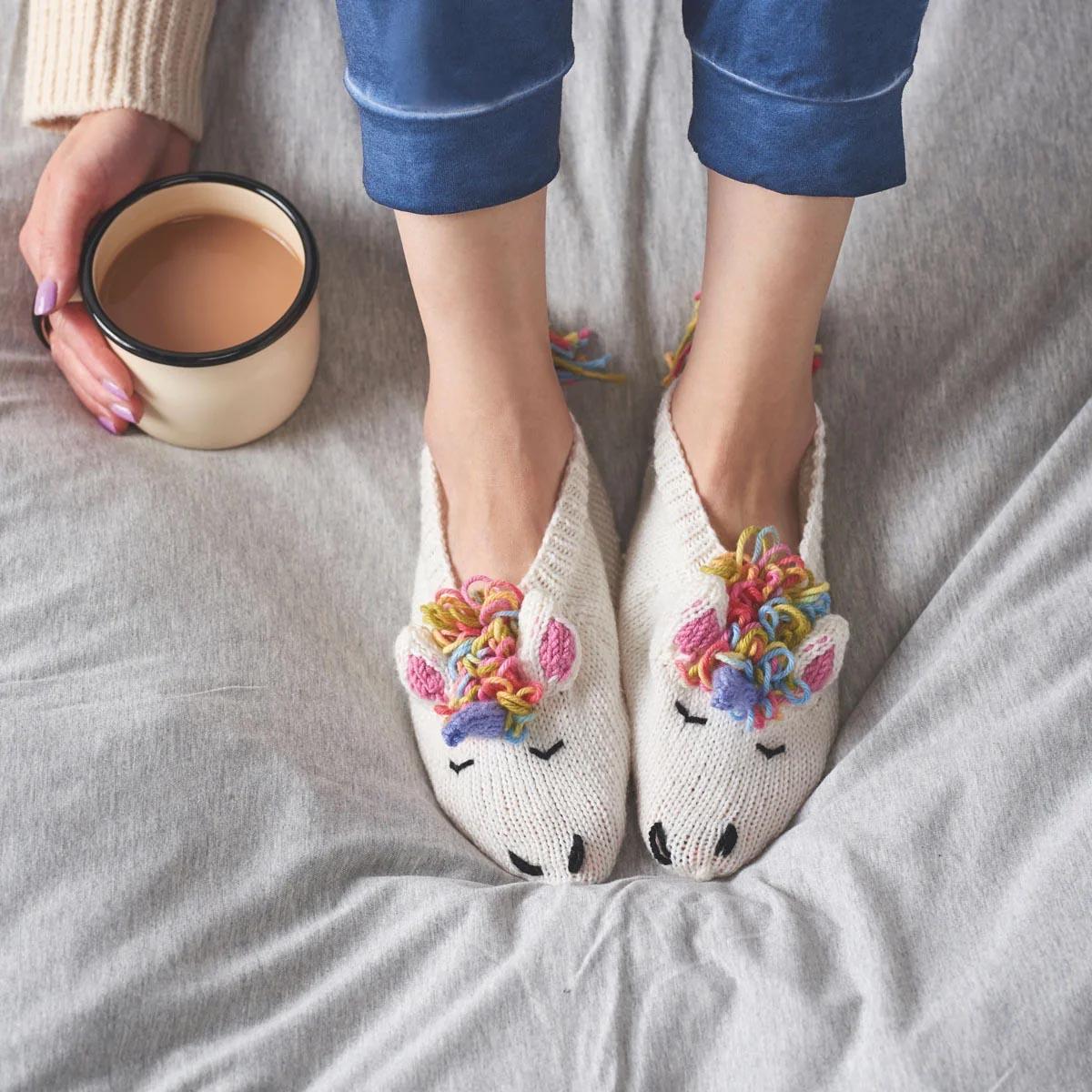 Unicorn Slippers Knitting Pattern PDF
