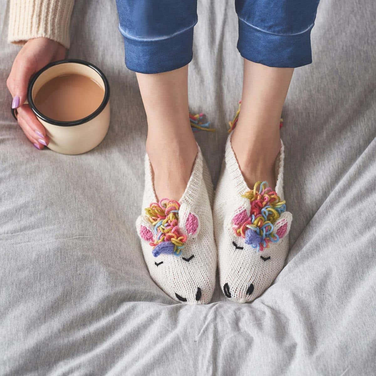 Unicorn Slippers Knitting Pattern PDF