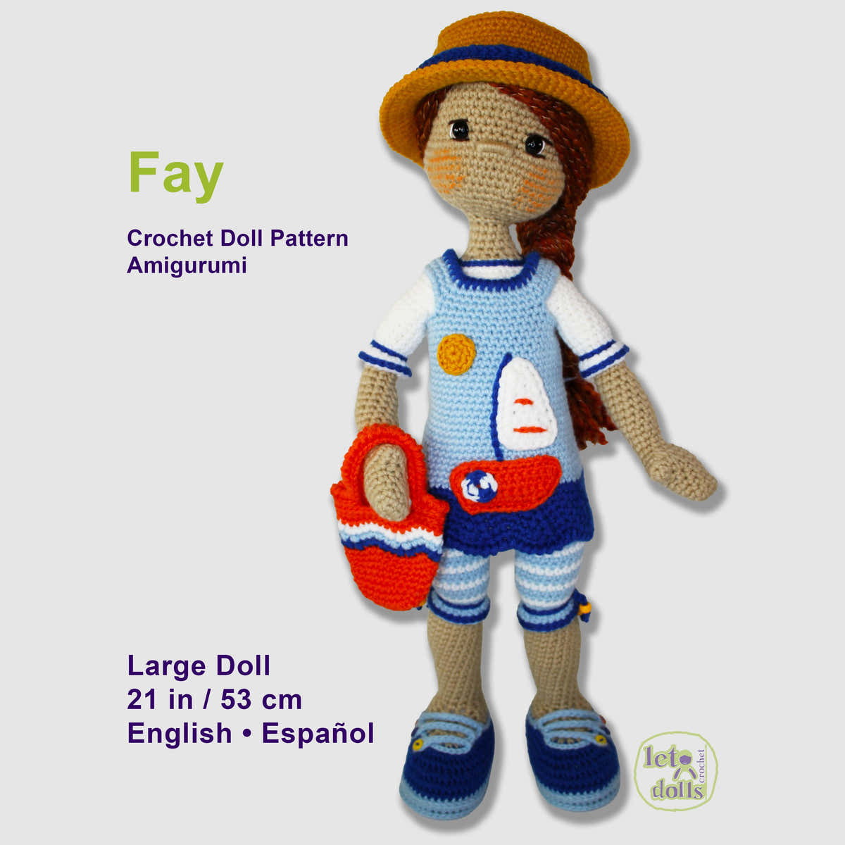 21 inch crochet doll pattern PDF, Large amigurumi doll, Fay
