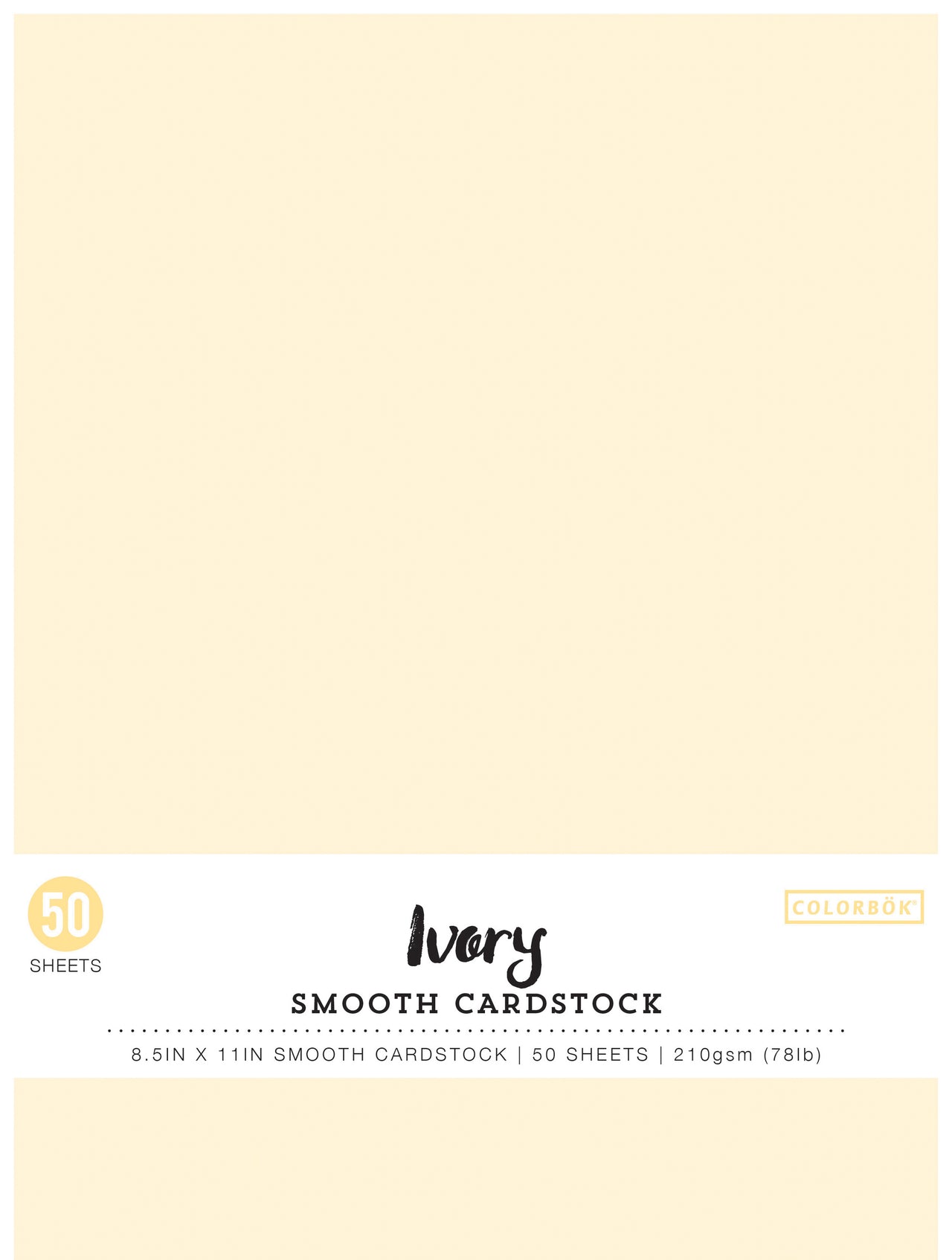 American Crafts Colorbok 78lb Smooth Cardstock 8.5"X11" 50/Pkg - Ivory
