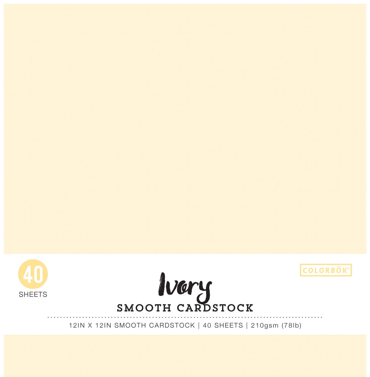 American Crafts Colorbok 78lb Smooth Cardstock 12"X12" 40/Pkg - Ivory