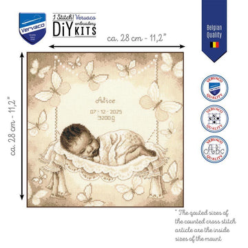 Vervaco Counted Cross Stitch Kit Baby In Hammock Cross Stitch Kit - 28 x 28 cm / 11.2in x 11.2in
