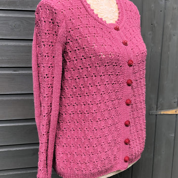 Textured Cardigan with Eyelet Patterning