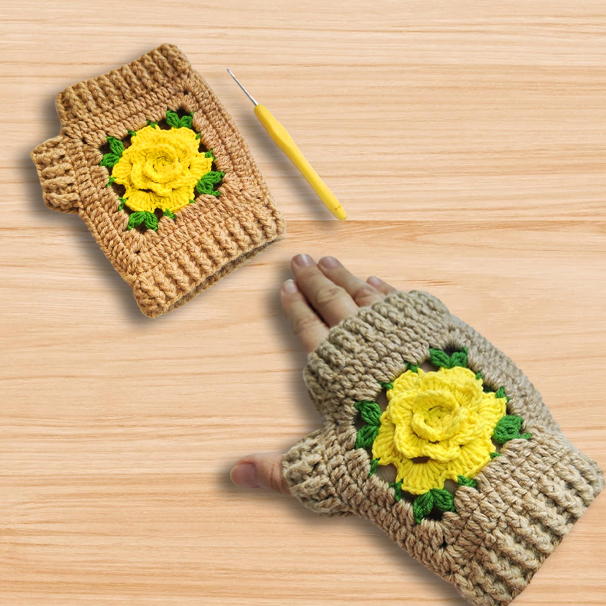 Crochet Flower Fingerless Gloves Pattern – PDF + Video Tutorial