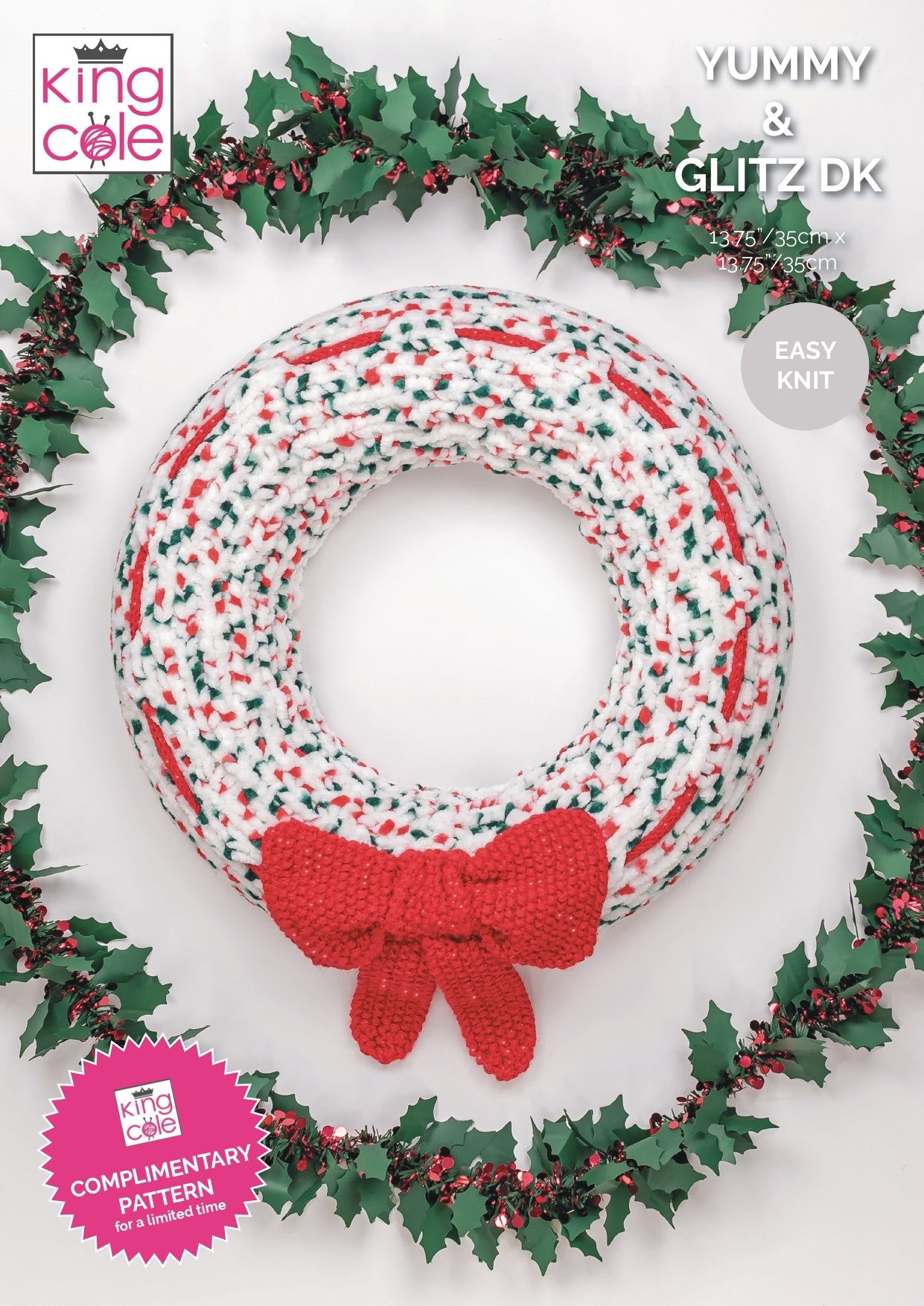 Sparkling Bow Wreath in King Cole Yummy & Glitz DK - KCCFP2020 - Downloadable PDF