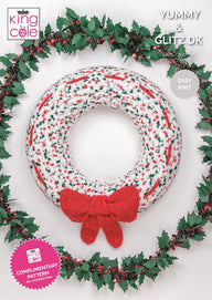 Sparkling Bow Wreath in King Cole Yummy & Glitz DK - KCCFP2020 - Downloadable PDF