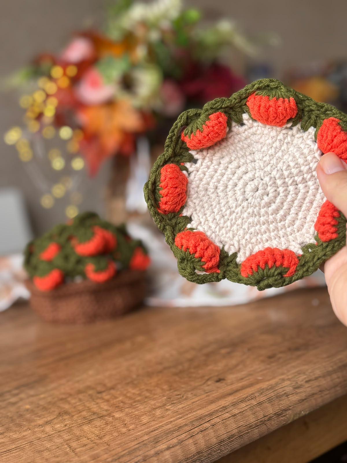 Pumpkin coasters in a basket