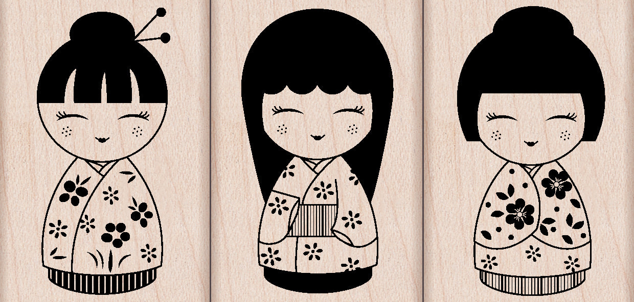 Hero Arts Mounted Rubber Stamp Set 3"X1.5" - 3 Japanese Dolls
