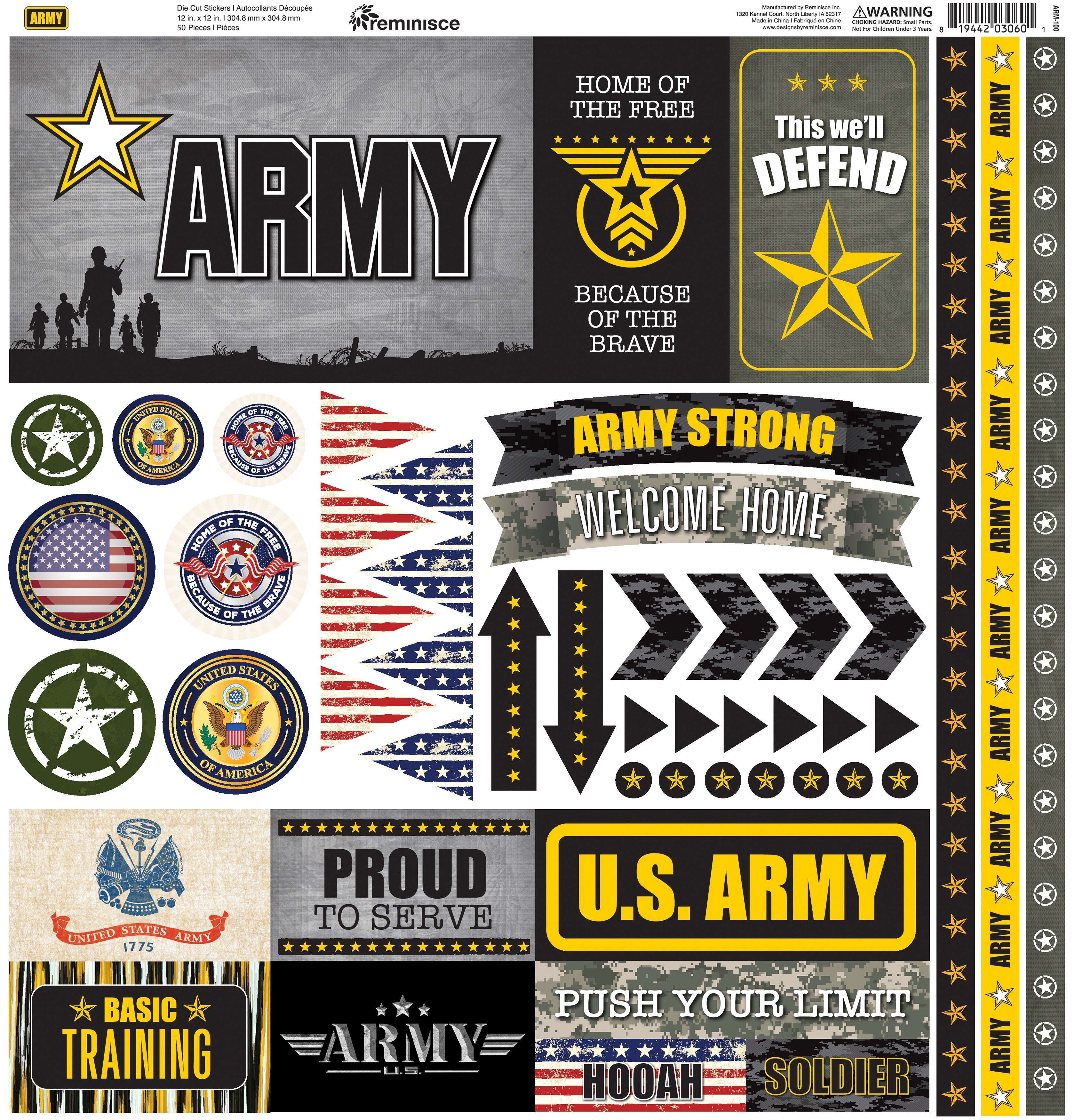 Reminisce Elements Cardstock Stickers 12"X12" - Army
