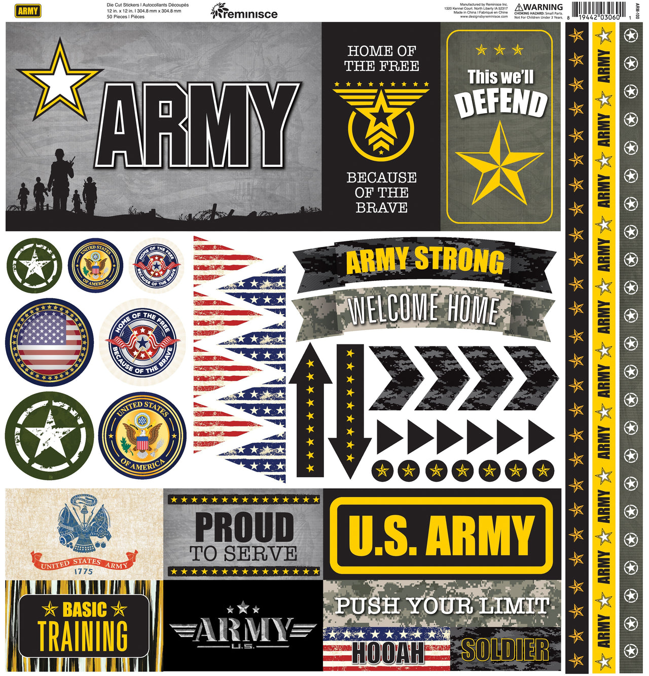 Reminisce Elements Cardstock Stickers 12"X12" - Army