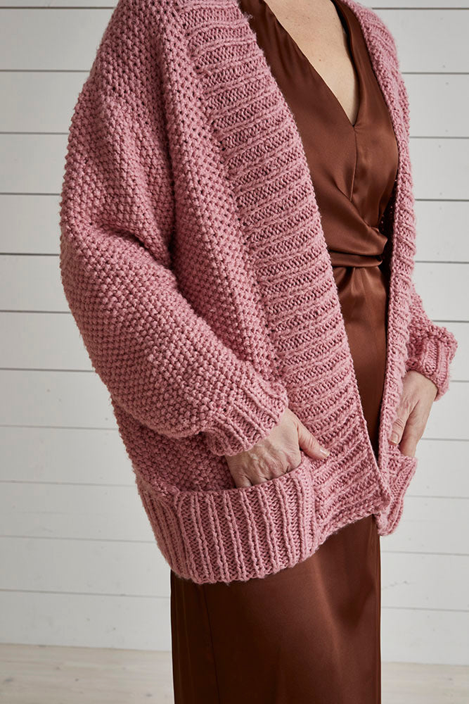 Moss Stitch Jacket with Deep Rib Bands - Knitting Pattern For Women in Debbie Bliss Dulcie by Debbie Bliss