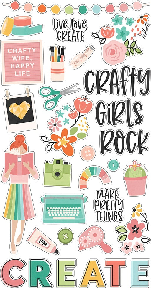 Simple Stories Hey, Crafty Girl Chipboard Stickers 6"X12" - 613179