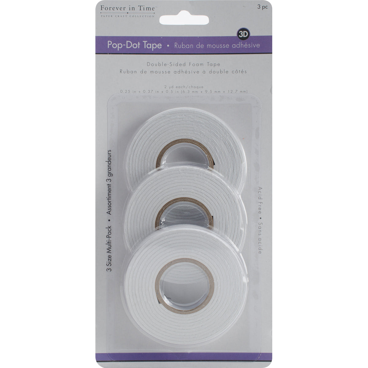 Multicraft Imports MultiCraft 3D Pop Dot Dual-Adhesive Foam Mount Tape - .25",.375" & .5" 2yd Each