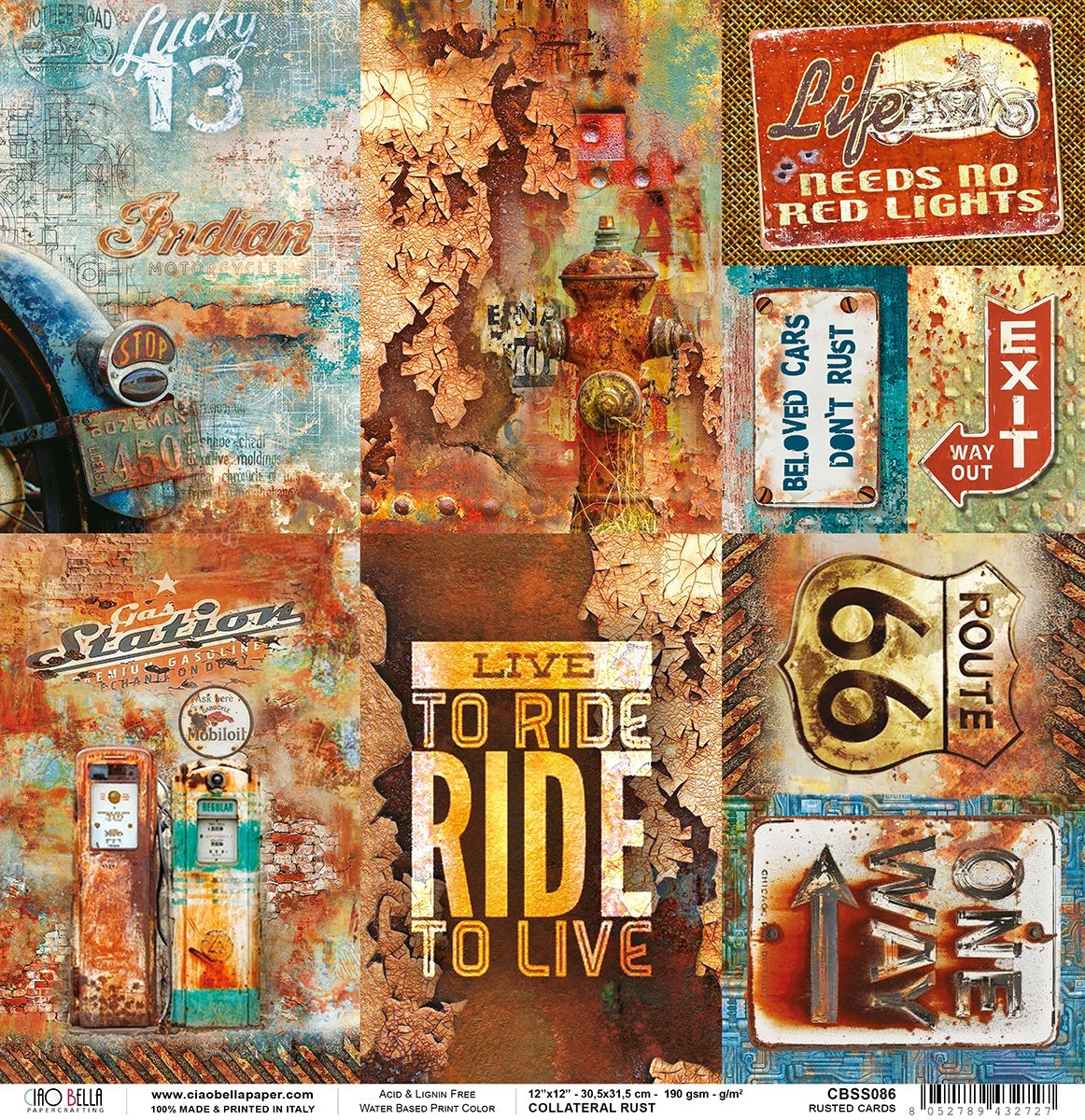 Ciao Bella Double-Sided Cardstock 90lb 12"X12" 12/Pkg - Rusted Cards, Collateral Rust
