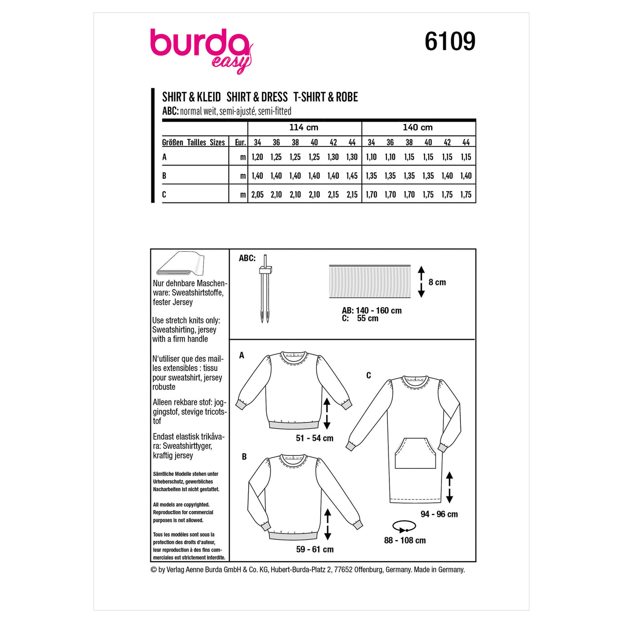 Burda Style Misses' Sweatshirt B6109 - Paper Pattern, Size 8-18