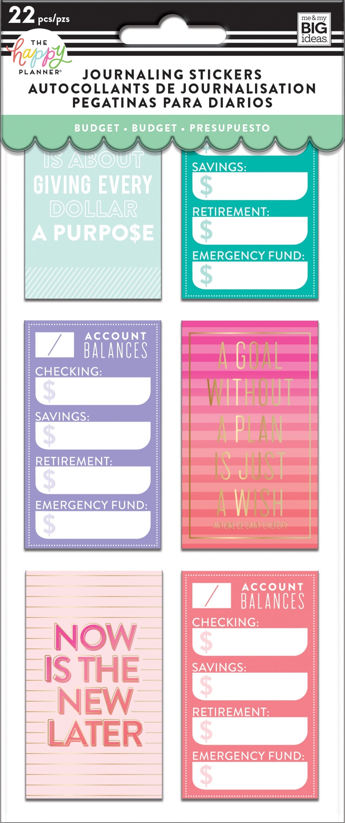 Happy Planner Medium Flip Stickers 5/Sheets - Budget, 22/Pkg