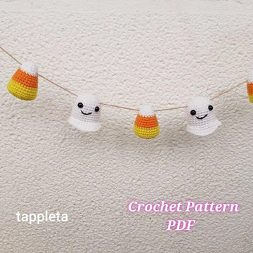 Ghost and Candy Corn garland crochet pattern, Halloween crochet decoration pattern, Spooky season decor, Nursery garland handmade cute ghost