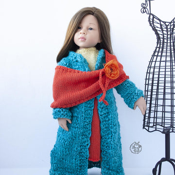 Outfit Orange and Turquoise for 18in doll  knitting flat